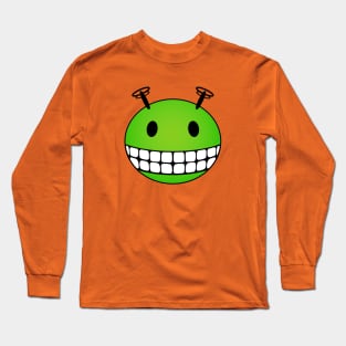 Green Alien Smiley Face Long Sleeve T-Shirt